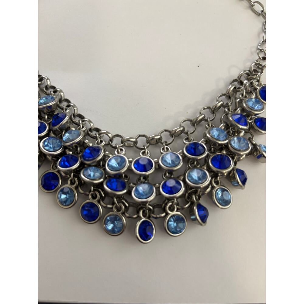 2028 Brand Bib Necklace Bezel Set Blue Stones Silver Tone - Picture 3 of 4
